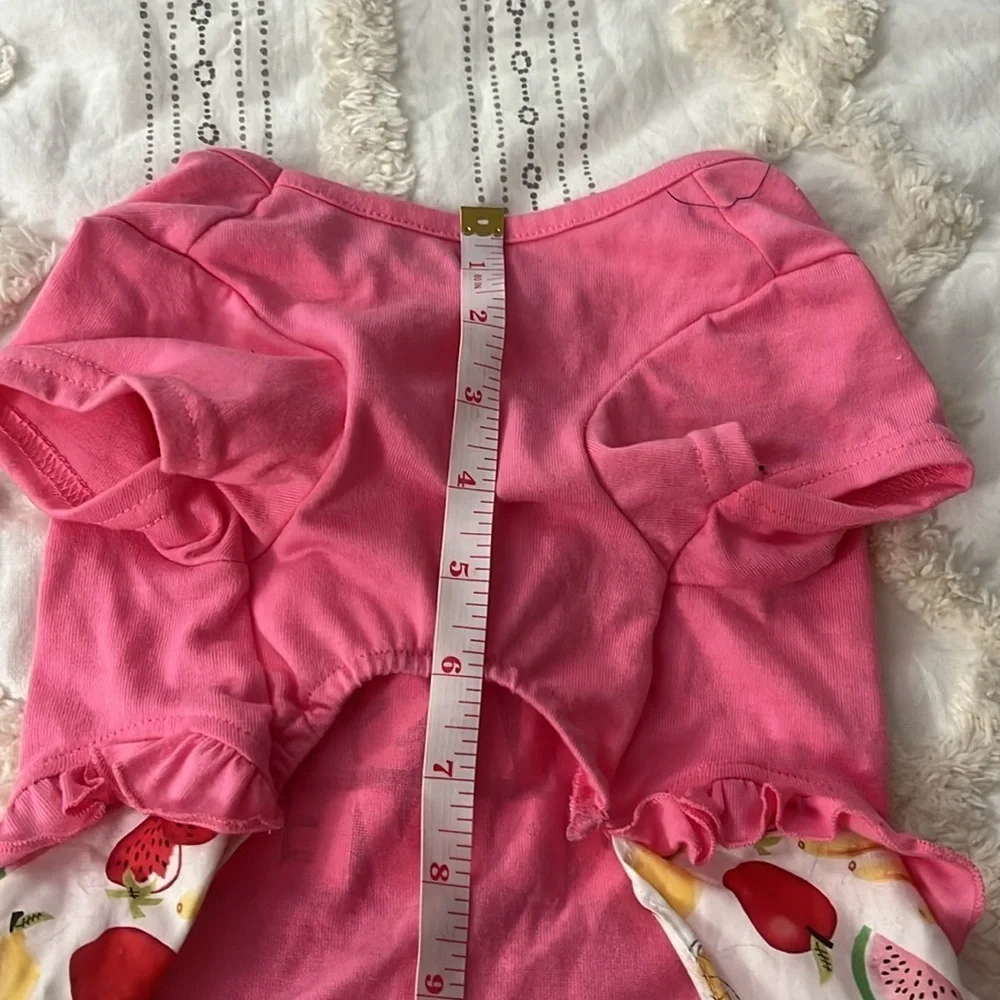 small dog pink party dress with fruit pattern